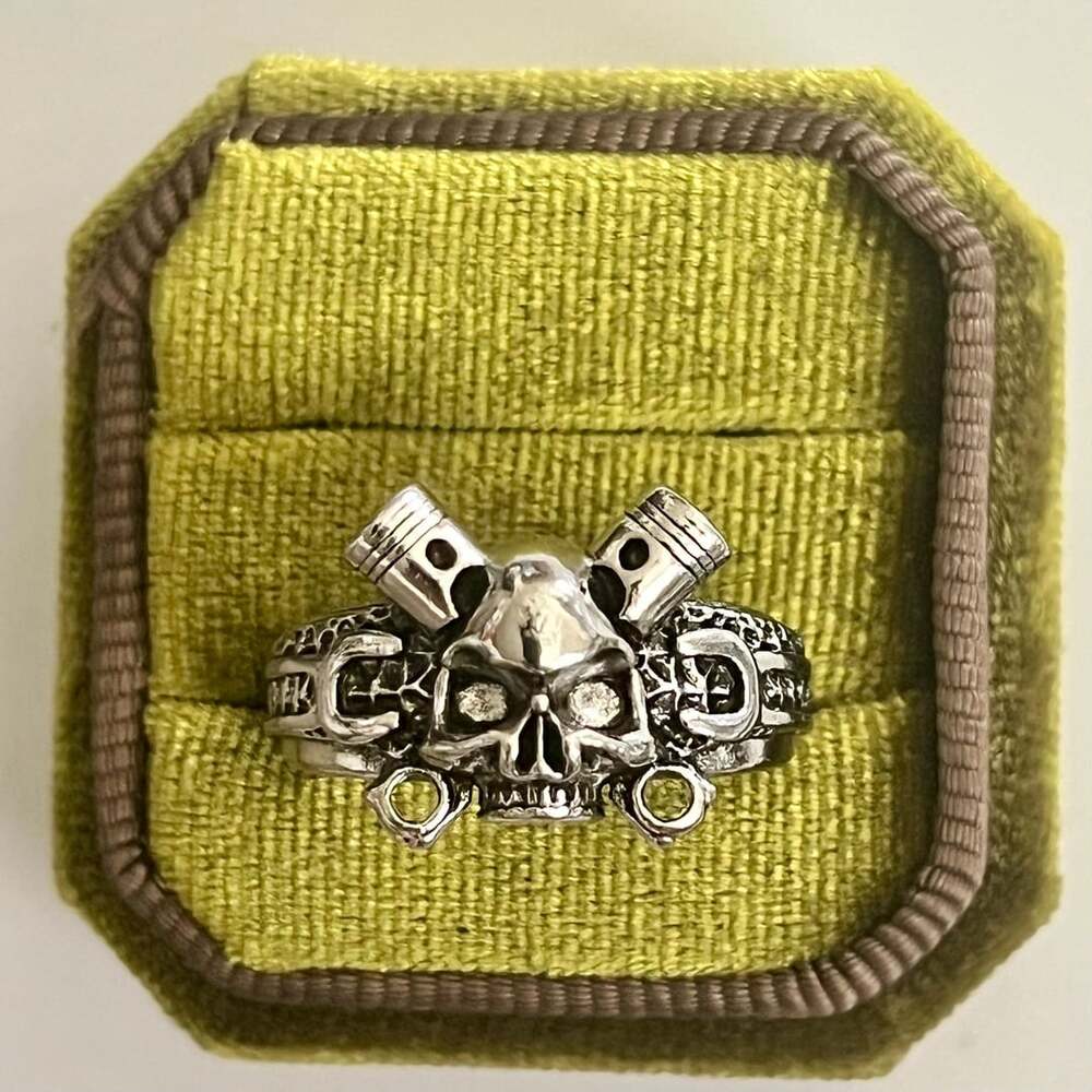 Biker Ring Motorcycle Piston Skull Titanium Steel Size 10